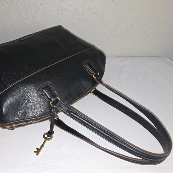 Fossil Julia Large Black Pebbled Leather Shoulder Tote Bag Carryall Purse - Picture 13 of 14